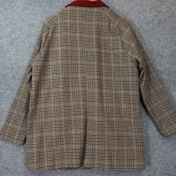 Tweed Houndstooth Car Coat Mens Small Beige Check Corduroy Collared BOOHOO MAN - Picture 2 of 14